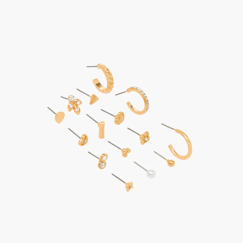 لايف ستايل Metallic Earrings Set of 15 for Women